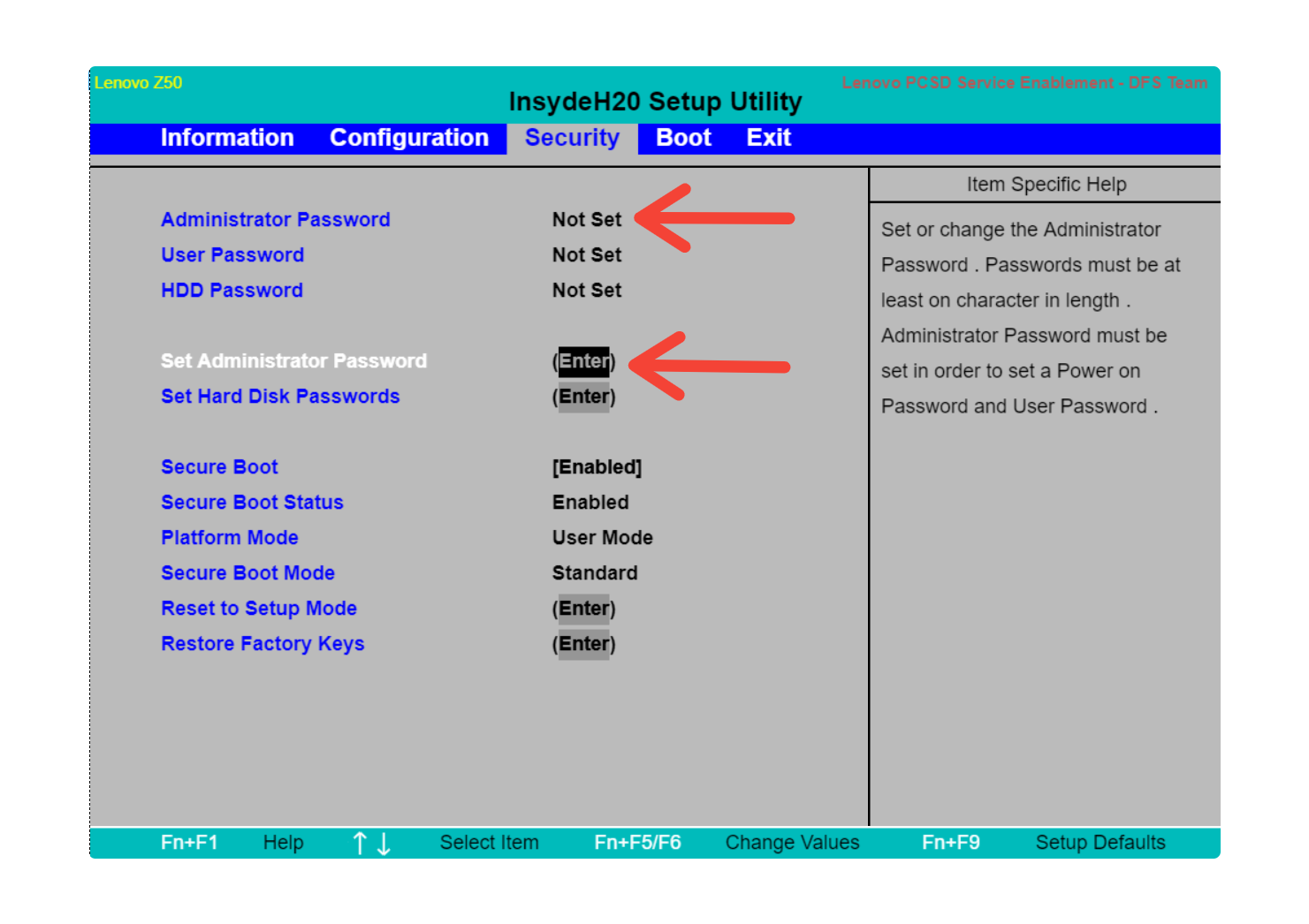 Admin password